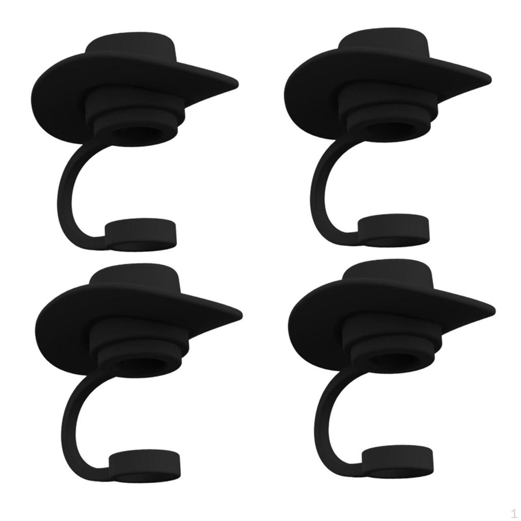 4 Pieces Straw Covers Cap Cowboy Hat Shaped Silicone Dust Plug for Camping