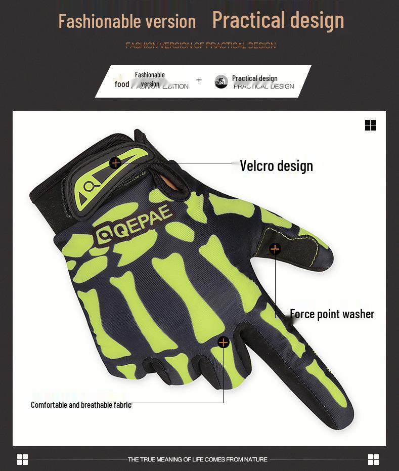 Qepae Chipoer Full Finger Warm Skull Cycling Gloves for Outdoor Sports