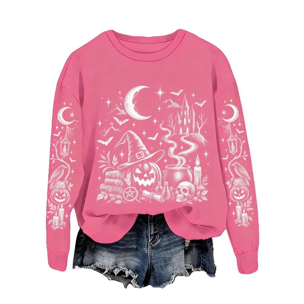 Women's Halloween Print Sweatshirt Loose Fit Casual Pullover Top for Fall and Winter