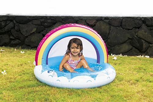 JILONG Rainbow Baby Pool, 99 x 99 x 19cm (inflated size), roof height 64cm, air cushion base, JL-688017 WH/RAINBOW, Small