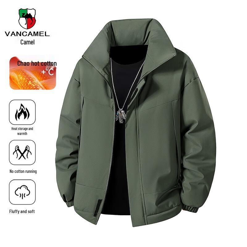 VANCAMEL Jachetă de iarnă călduroasă pentru bărbați, croială largă, cu căptușeală