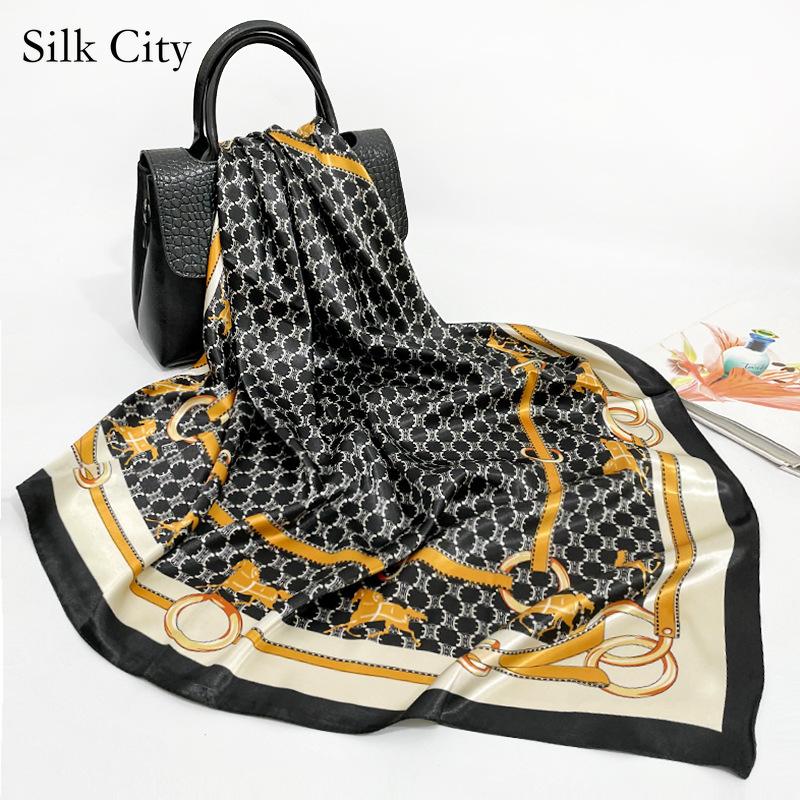 

Высококачественные роскошные шелковые шарфы, повязка на голову, шарфы, шейный шарф для женщин, шелковый шарф с цепочкой, женская декоративная шаль