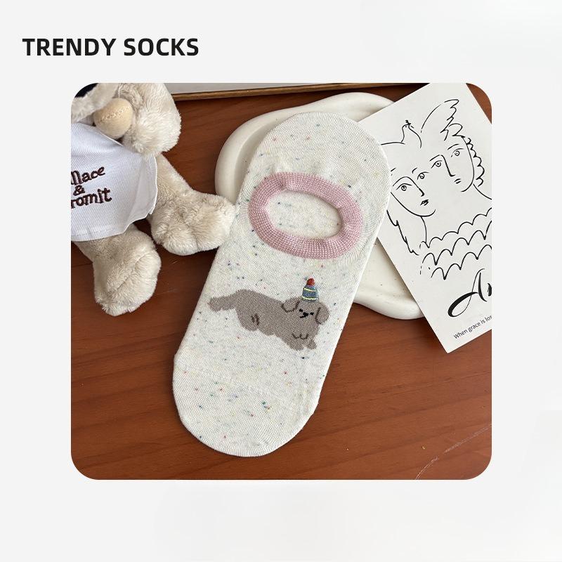 Spring and Summer Cartoon Animal Pattern Women's Boat Shoes Simple and Versatile Non-slip Invisible Socks Thin Cotton Breathable Short Socks