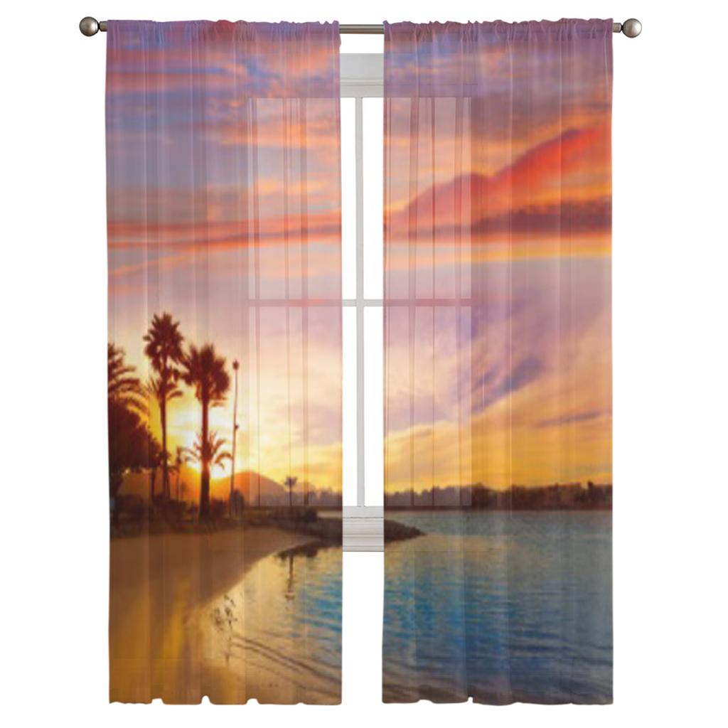 Alcudia Majorca At Sunset On The Beach Mallorca Balearic Islands Tulle Sheer Curtains for Living Room Voile Organza Curtain