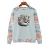 Women's Cross-Border Digital Print Raglan Round Neck Hoodie for Spring & Autumn