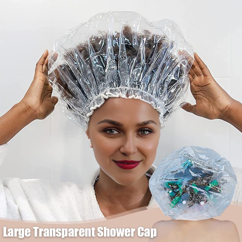 1Pc Oversized Large Transparent Shower Cap Reusable Pvc Waterproof Oil Baking Bathing Hat for Women Men Thick Long Braids Hair
