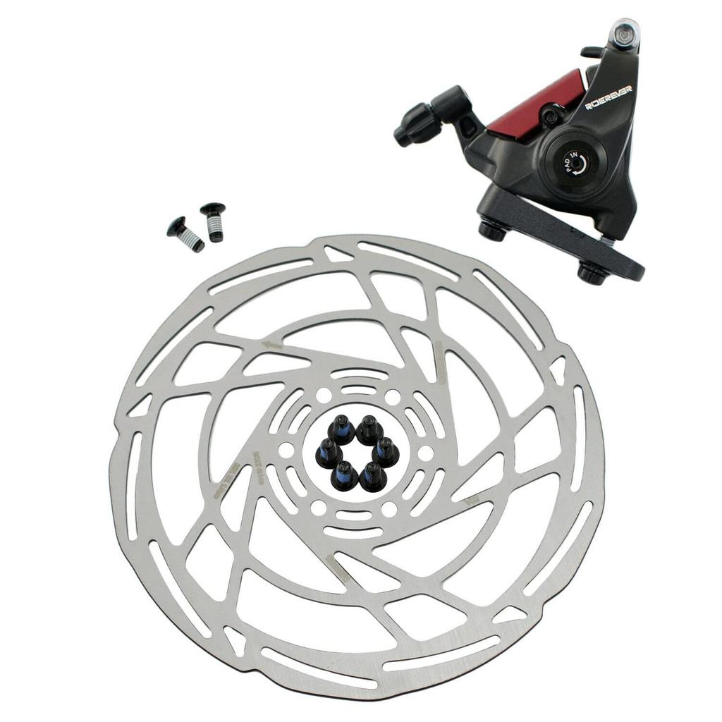 RIDEREVER Flat Mount Mechanical Disc Brake Set 160mm Black x RD2321 MCX-2 Dual-piston w/ Rotors, Red,