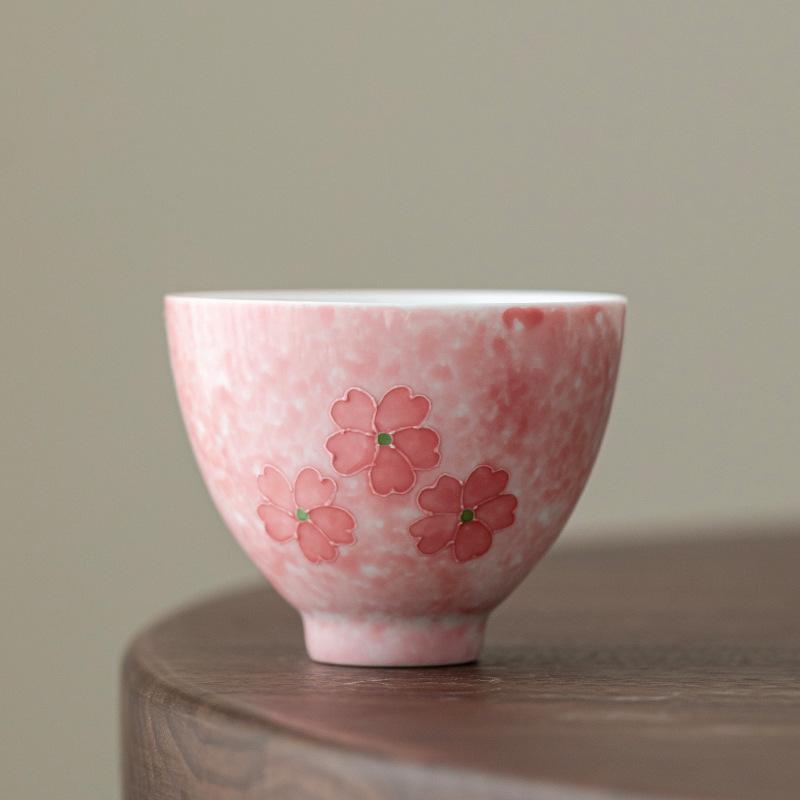 Pure hand-painted cherry blossom powder master cup high-end tea cup tea set exquisite girls tea cup high-end gift gift