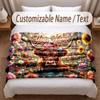 Highland Cow Theme Soft Blanket Personalized Custom Name Text Print Warm Blanket Home Sofa Bedroom Decor