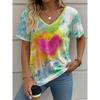 Sommer Damen T-Shirt Liebe Aufdruck Outdoor Retro Mode Lässig Oversized V-Ausschnitt Kurzarm Damenbekleidung