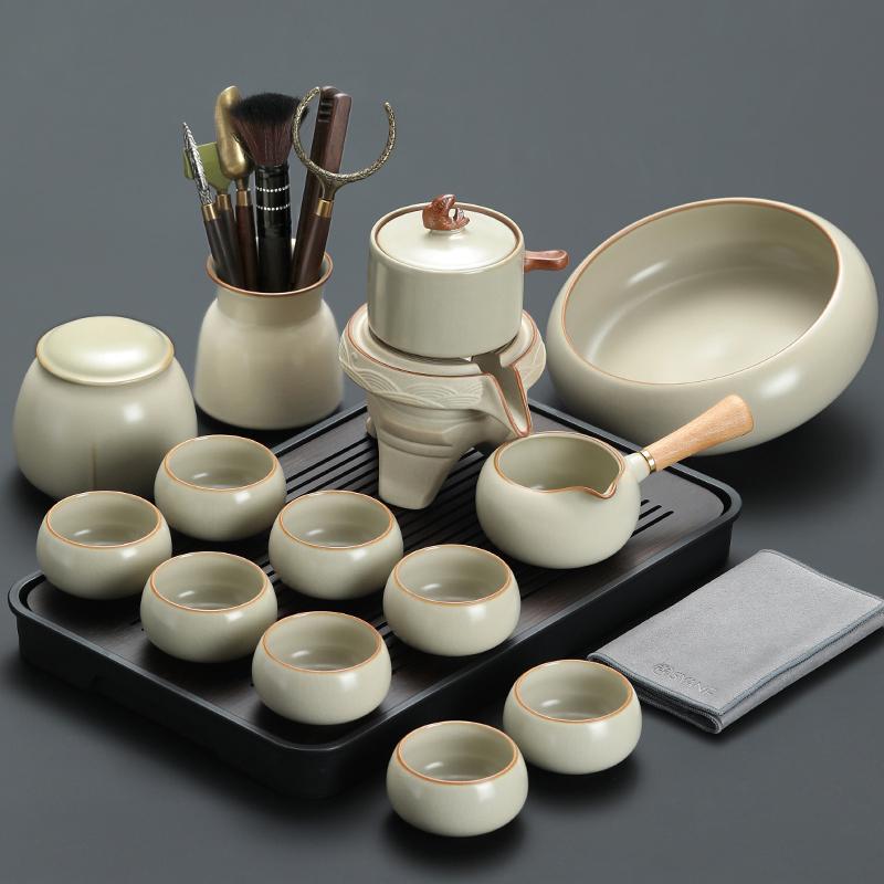 Ru Kiln Tea Set 2025 New Lazy Man Automatic Tea Artifact High-grade Light Luxury Drinking Brewing Tea Special Teapot