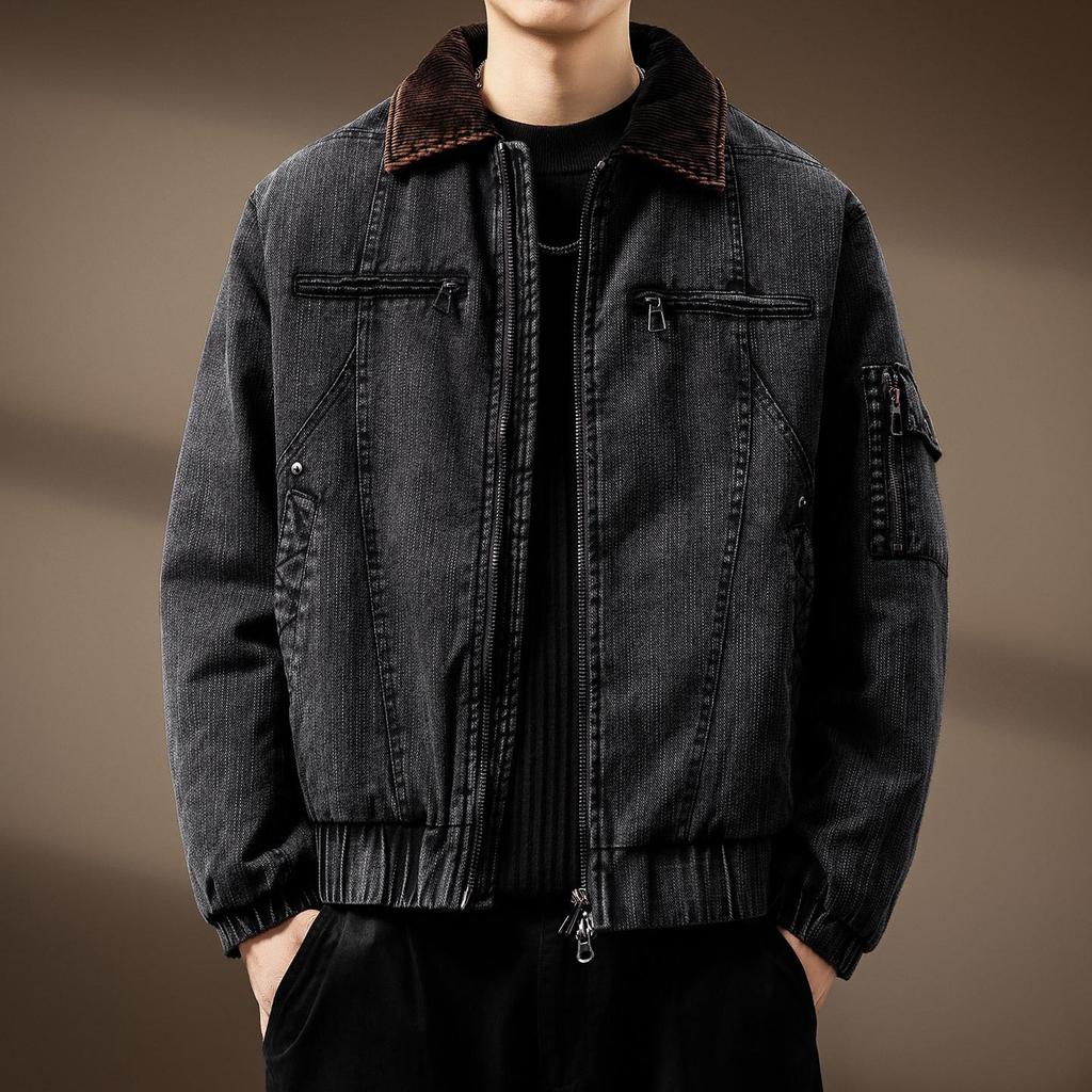Luxury Men's Detroit Workwear 2025 Winter Duck Down Denim Jacket