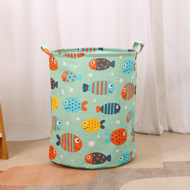 Print Laundry Basket Foldable Home Laundry Storage Bag Portable Cotton Linen Hamper For Kids Toys Dirty Clothes Basket Organizer