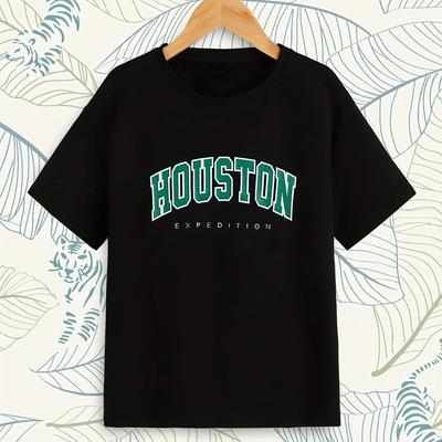 Mode Herren T-Shirt, Sommer Casual HOUSTON Buchstabenaufdruck Top, Jugend Rundhals Kurzarm T-Shirt