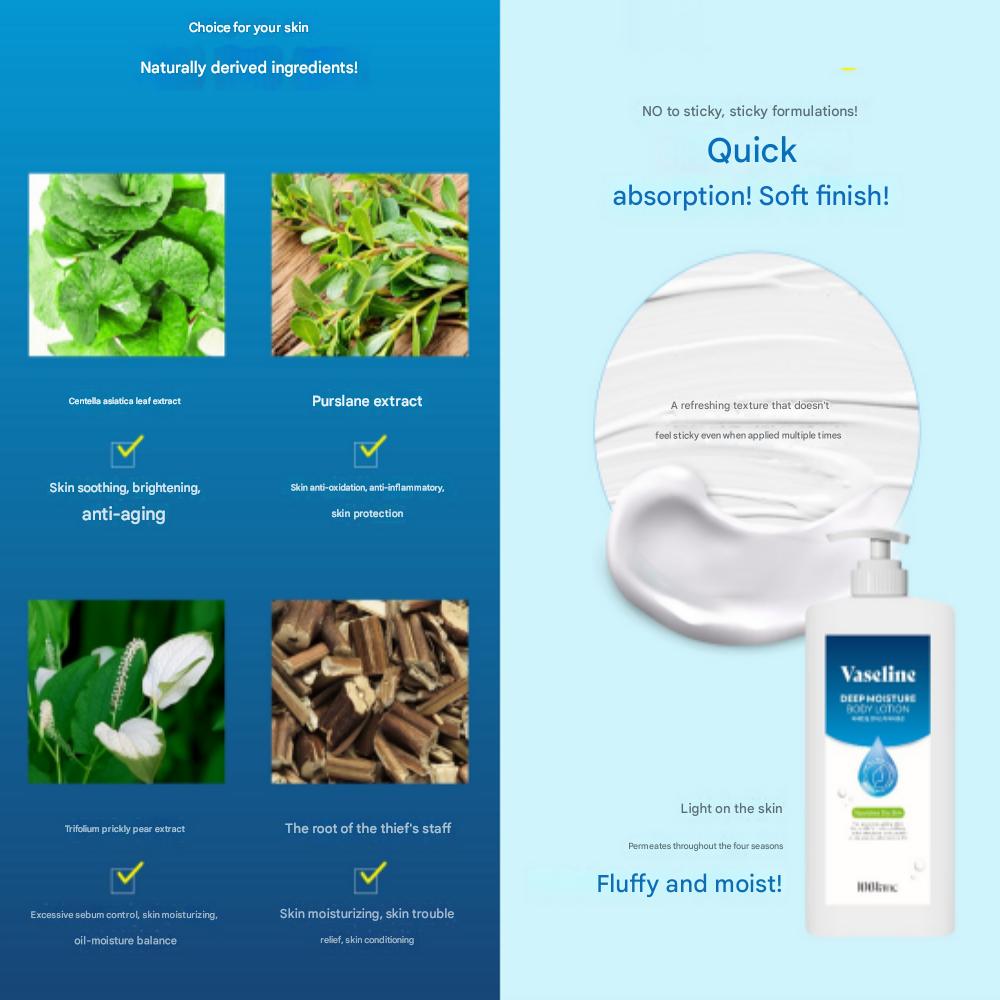 Vaseline Deep Moisture Body Lotion, Large Capacity, High Moisture, Ten Blanc, 1000ml