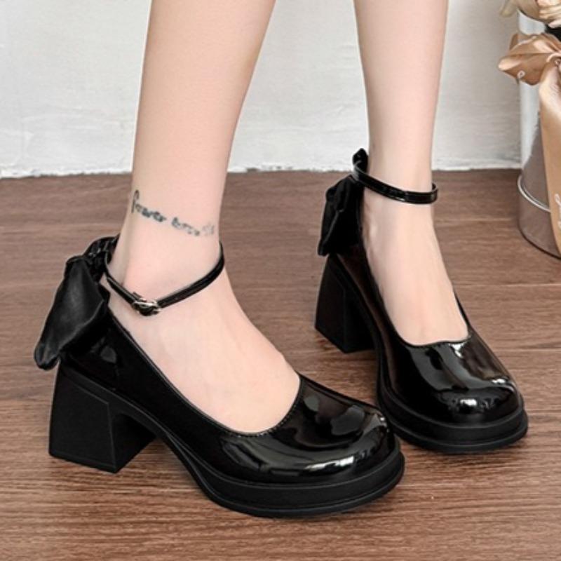 Fashion High Heels Women Bow Loafers Shoes Autumn Fashion Shallow Elegant Shoes 2025 New Classical Chunky Pumps Party Zapatillas Mujer