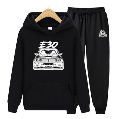 Conjunto de sudadera deportiva con capucha para hombre, sudaderas con capucha de coche E30, forro polar grueso y cálido, para mujer y hombre, con cuello redondo estampado, bolsillos, sudaderas de dibujos animados
