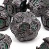 7 Pcs Green Black Gear Wheel Metal Dice Solid Metal Polyhedral Dice Set Suitable for Role-Playing RPG  Board Game Card Game