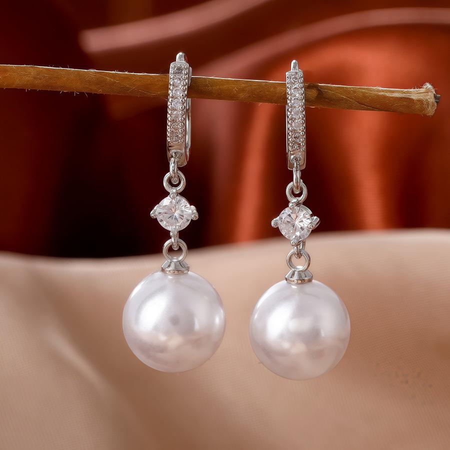12mm Pearl & Zircon Earrings - Unique Design