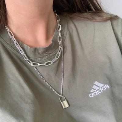 Personalized and Creative Cold Wind Women's Sweater Chain, Retro Street Auction Lock-shaped Pendant Necklace