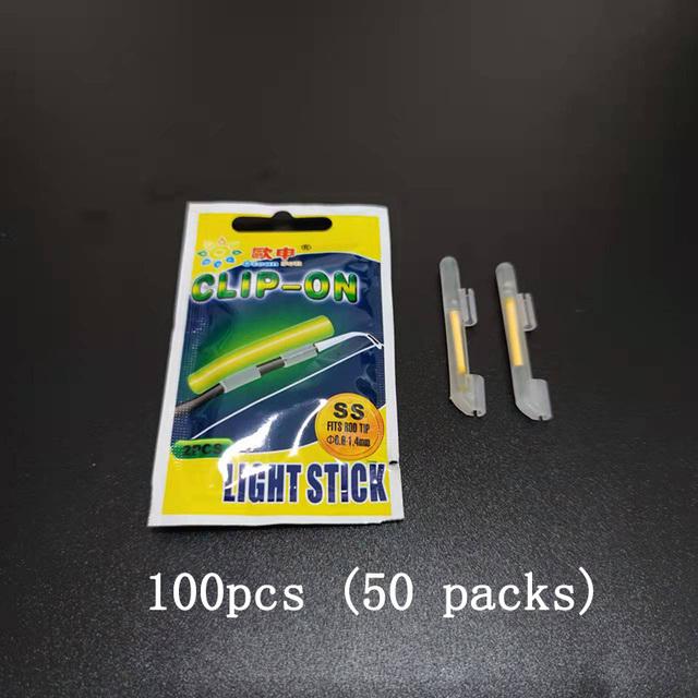 50 упаковок (100 шт) SS S M L XL XXL Ночная рыбалка Светящийся флуоресцентный светящийся элемент Зажим-защелка На кончик удилища Светящийся элемент