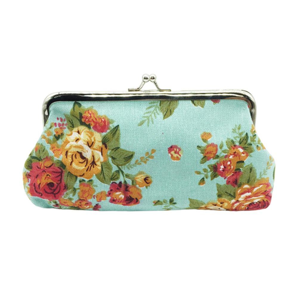 Fashion Canvas Coin Purse Rose Floral Print Long Credit Card Holder Metal Hasp Change Pouch for Women