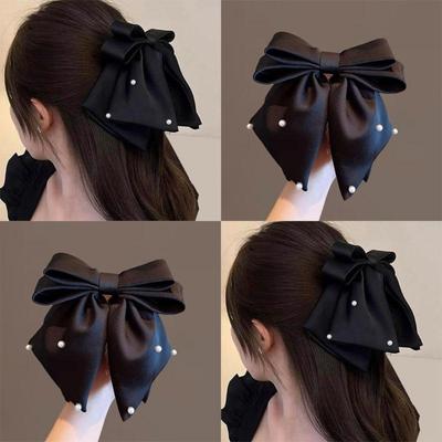Headwear Satin Bow Hairpins Pearls Ponytail Hairpins Hair Accessories Bow Grip Clip  Ladies