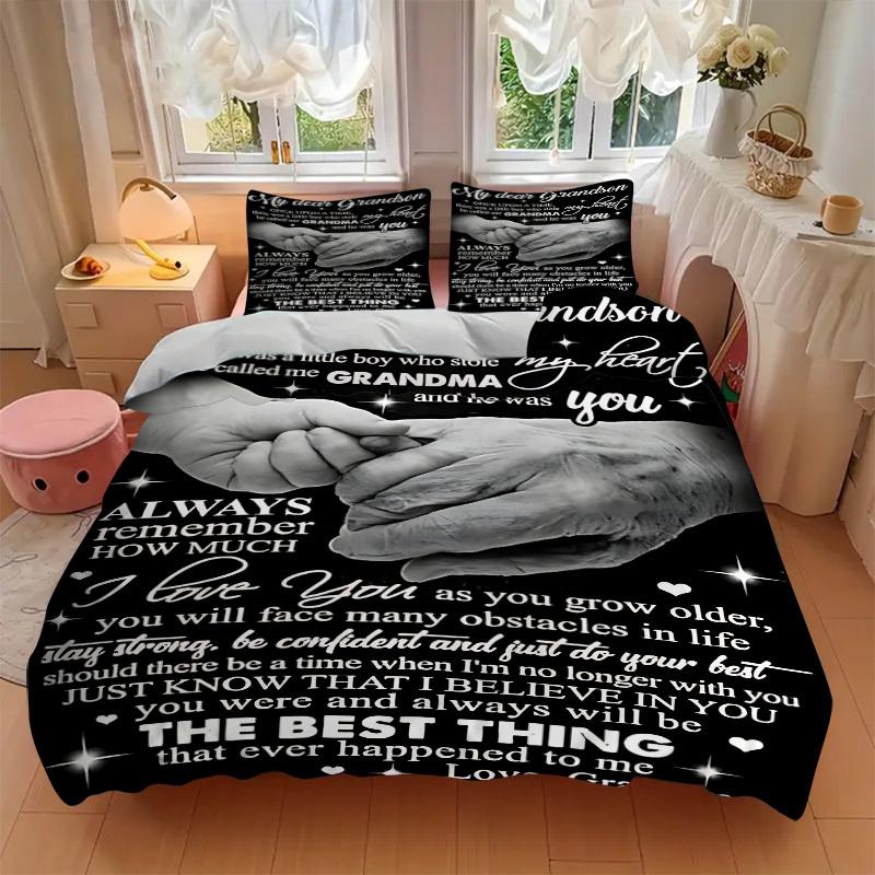 3PCs Grandma Love Design Cover Set, Breathable Fabric(1 Duvet Cover + 2 Pillowcases) (Without Quilt) yy250911194