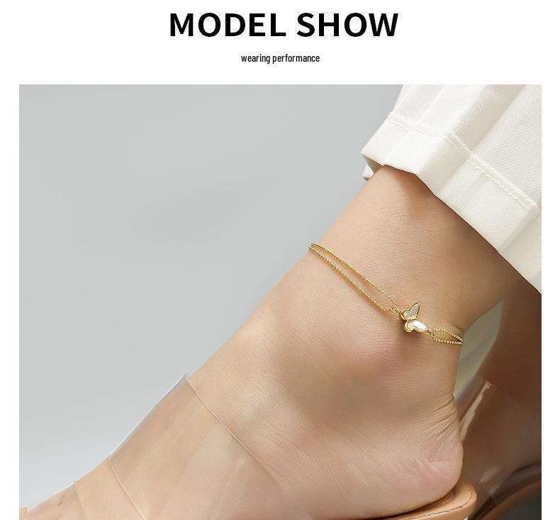 18K Gold Plated Butterfly Anklet for Women – Stainless Steel & Titanium Foot Jewelry S103