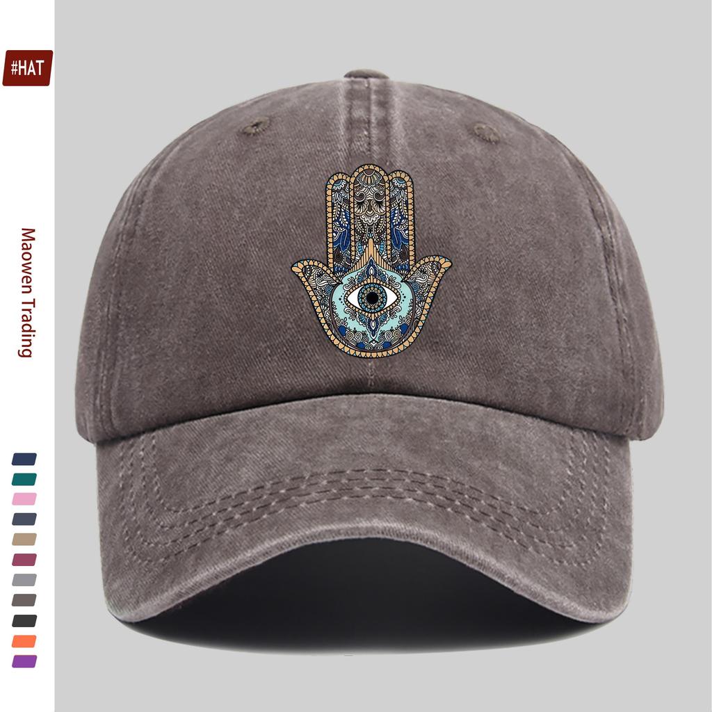 Pc Bohemian Style Sun Hat with Intricate Hamsa Hand and Eye Print Design Travel and Party Decorative Hat Available In Multipl