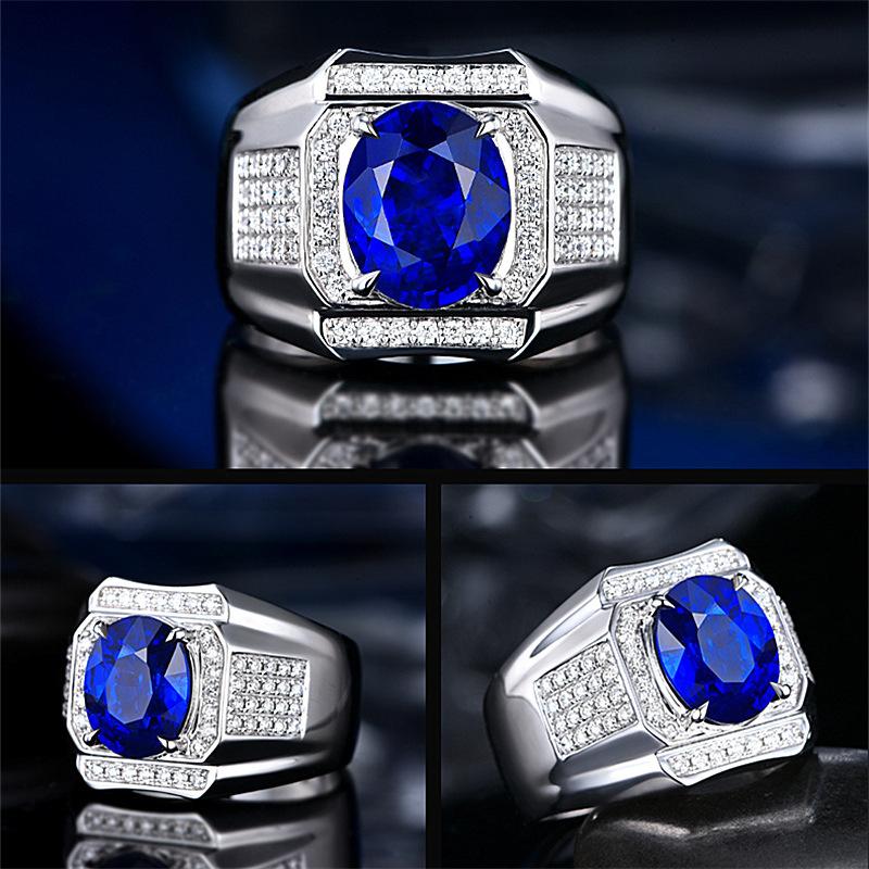 Open Mouth Domineering Sapphire Ring Plated with 18K White Gold and Diamond Inlaid with Colorful Treasure Men's Ring 2026