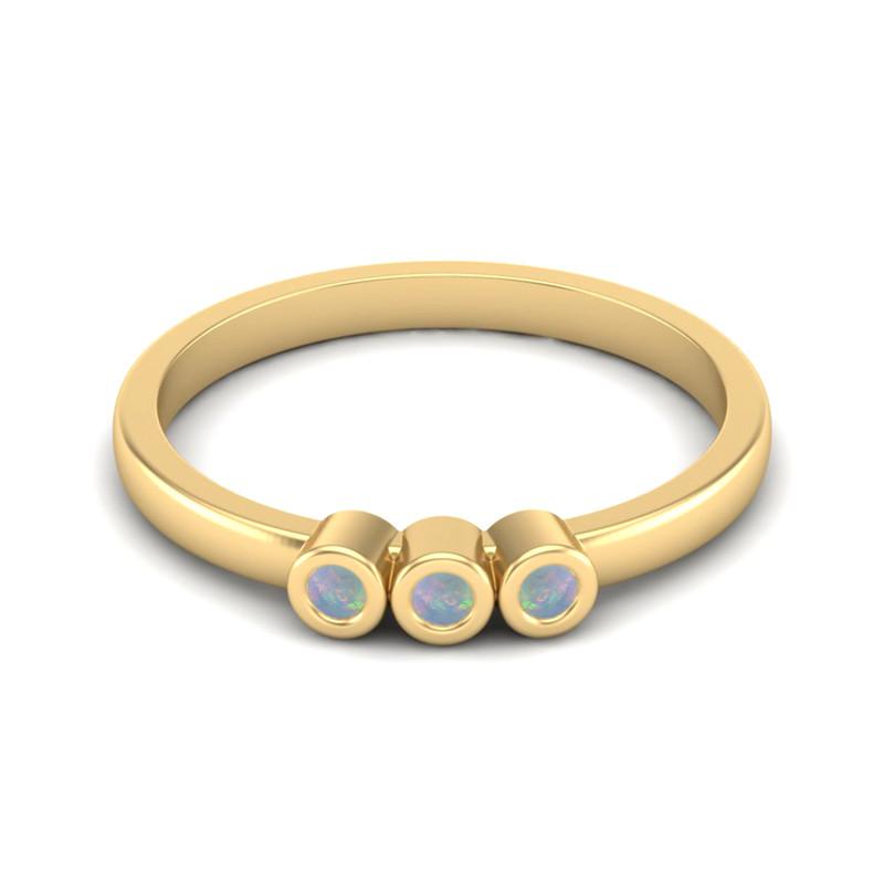 Tiny Round Shape Opal Gemstone 925 Sterling Silver Gold Plated Three Stone Minimalist Women Engagement Ring