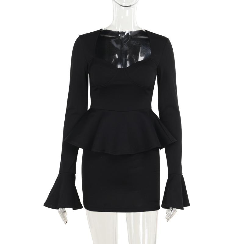 

Черный темперамент Lotus талия Spice Girl маленькая узкая длинная рукава юбка женская S чёрный