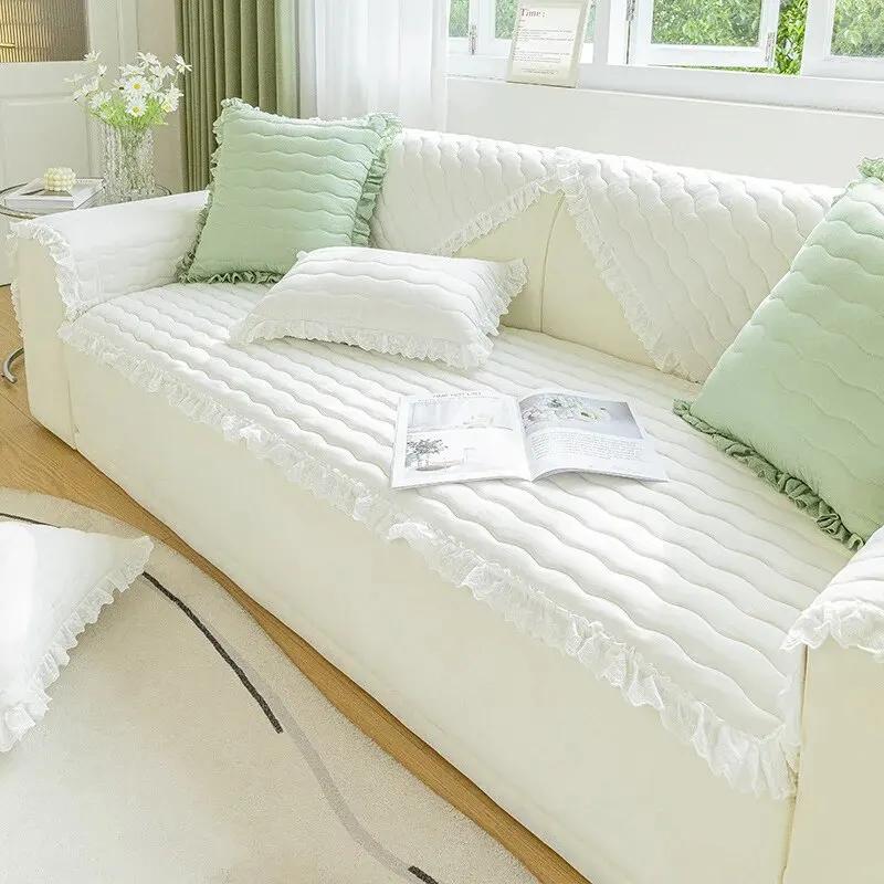 Wooden Ear Edge Pure Color Soft Touch Four Seasons Universal Sofa Cover Back Towel Anti-slip