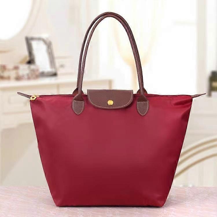 Borsa Shopping Classica Monocolore da Donna in Tessuto Oxford Borsa a Spalla in Nylon Borsa Pieghevole per Riporre