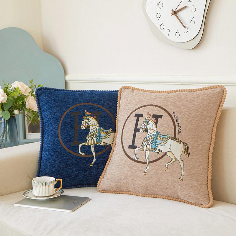 Chenille Jacquard Light Luxury Simple Modern Pillow Sets Sofa Cushion Sets White Horse Bed Pillow Cushion Bag Pillow