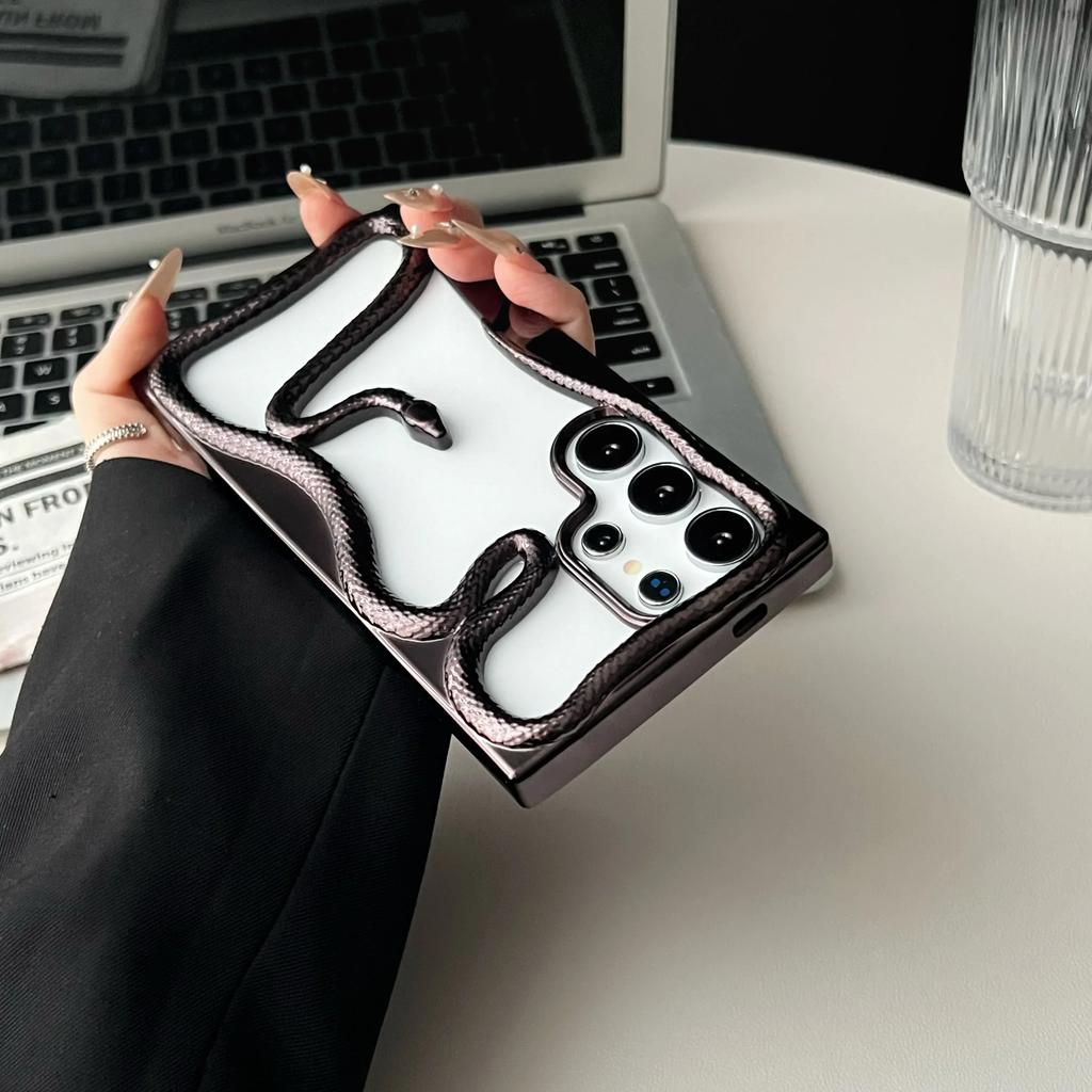 Luxury Plating 3D Hollow Out Snake Case for Samsung Galaxy S25 S24 S23 FE S22 Ultra Soft Silicon Heat Dissipate Shockproof Cover