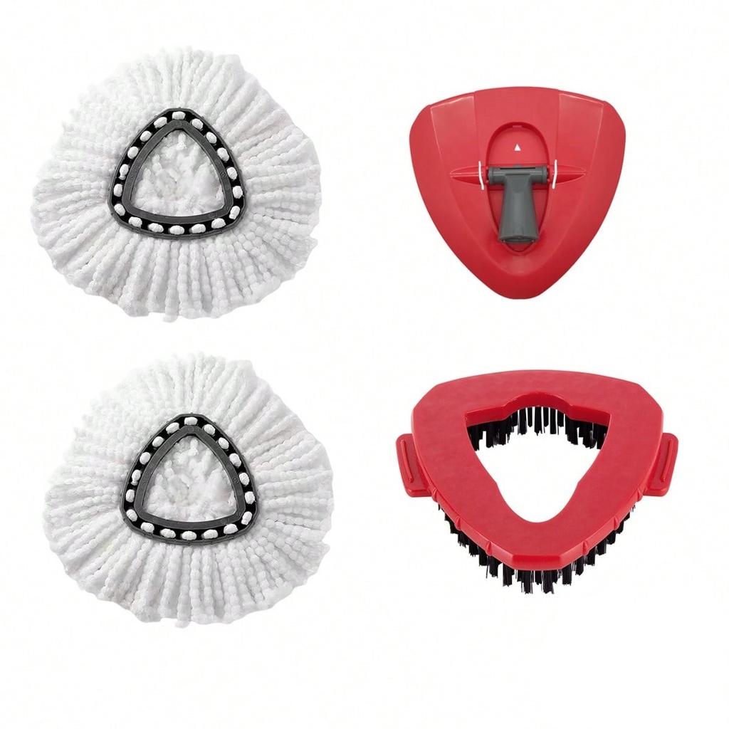 2 Mop Replace Heads, 1 Mop Base and 1 Mop Scrub Brush Set for for O-Cedar and Vileda, Compatible with EasyWring 1-Tank System