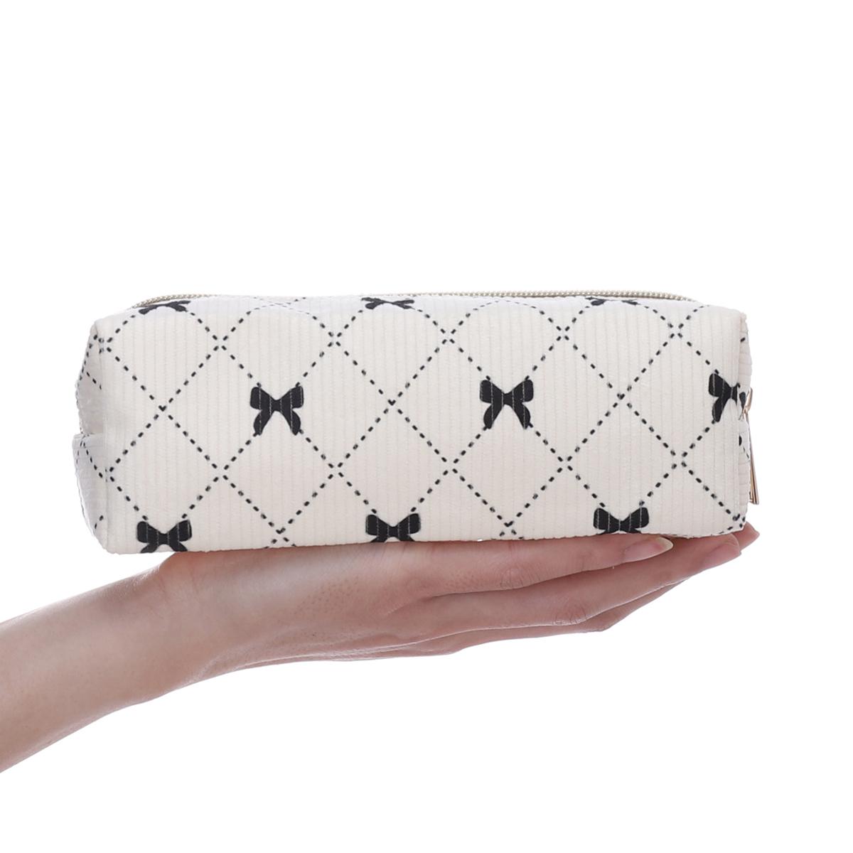 

1 шт. вельветовый пенал, большая вместительная сумка для хранения, сумка для канцелярских принадлежностей, милые канцелярские товары, школьные принадлежности, пенал с принтом бантика белый