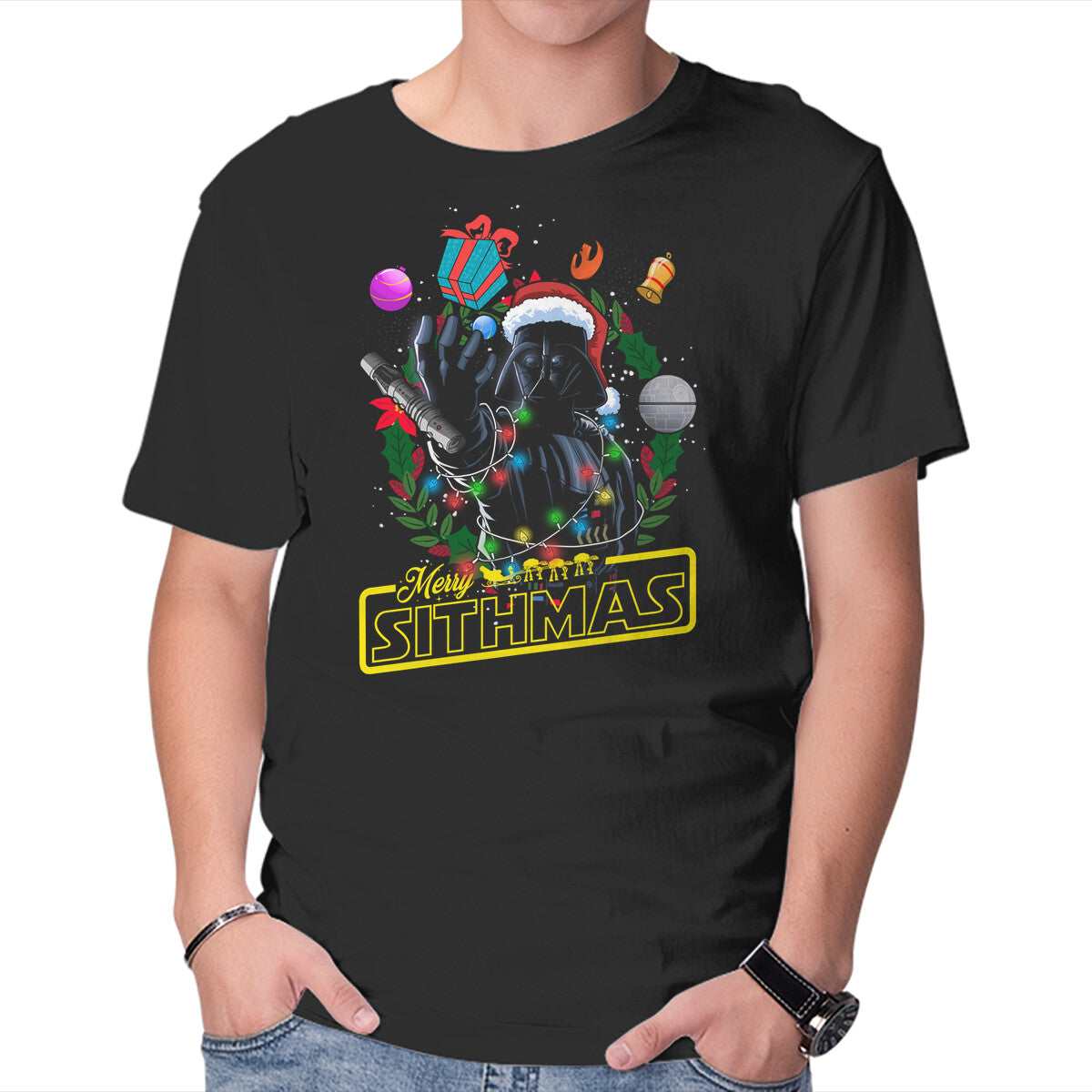 Unisex Crew Neck T-Shirt Santa Vader Graphic Short Sleeve Casual Tee XXL