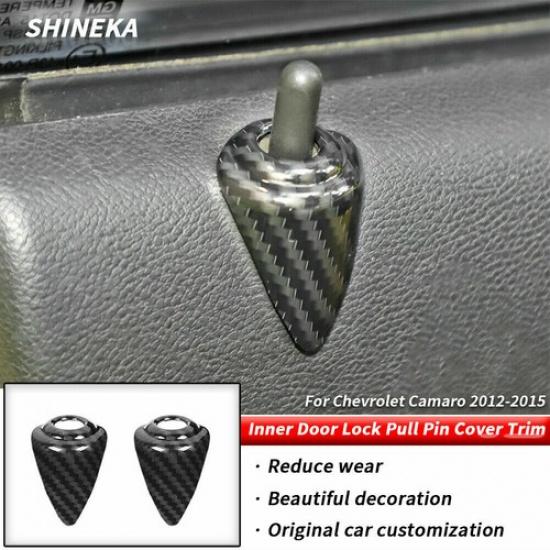 Carbon Fiber Door Lock Bin Cover Trim For 2012-2015 Chevrolet Camaro Accessories