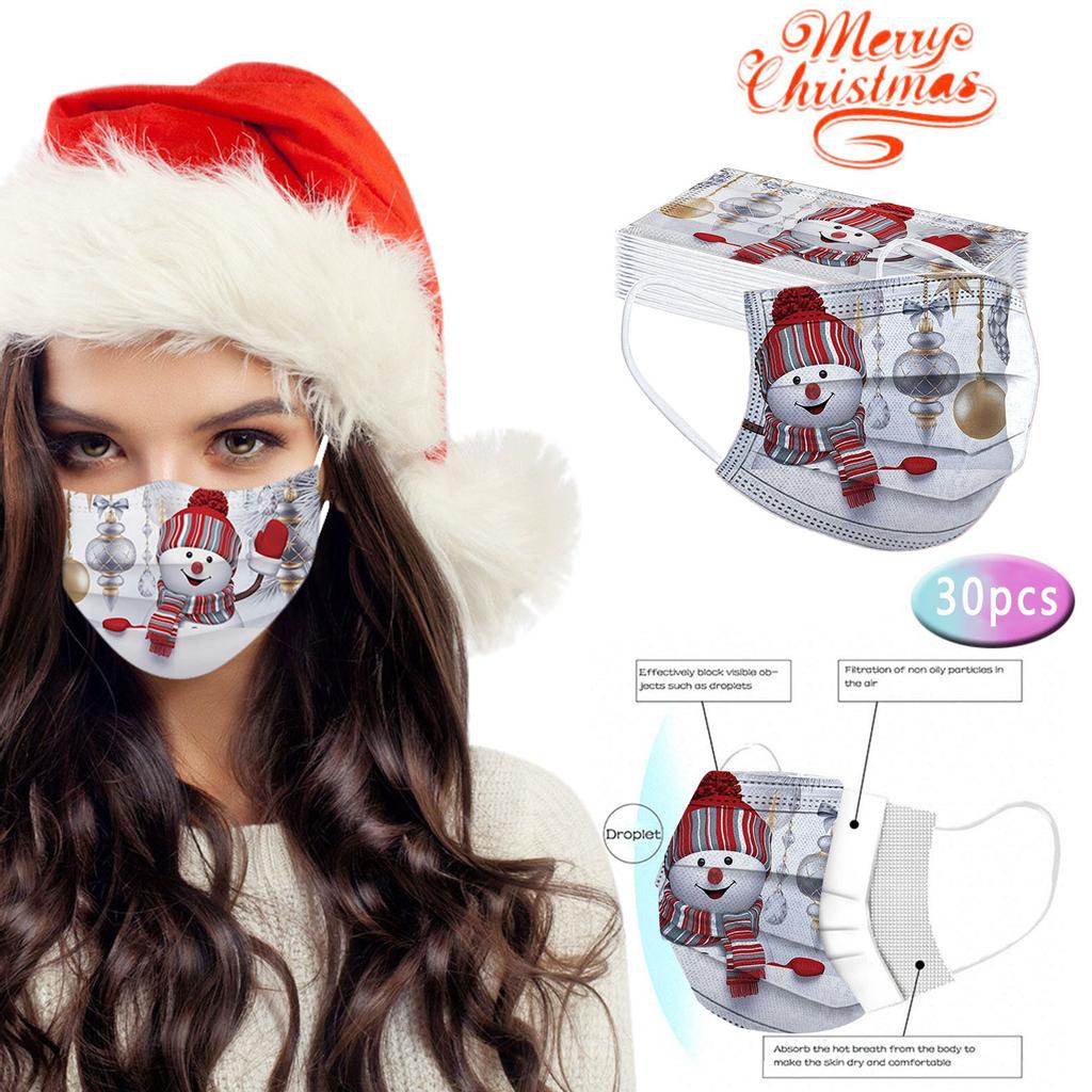30PC Christmas Print for Face Mask Disposable Earloop Mask