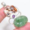 Natural Prehnite, Shell Gemstone 925 Sterling Silver Jewelry Pendant 2.29" AP-14070