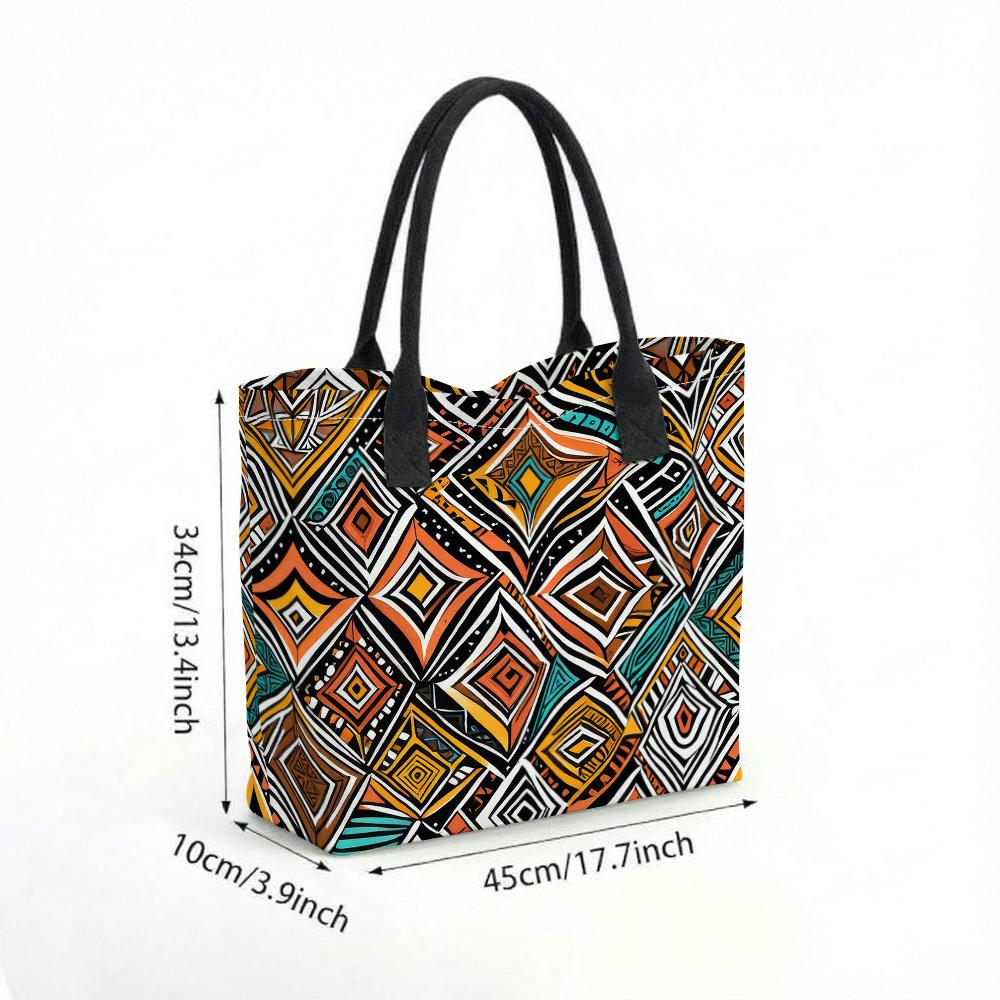  Boho Geometric Pattern Tote Bag Casual Large Capacity Shoulder Handbag for Daily Use