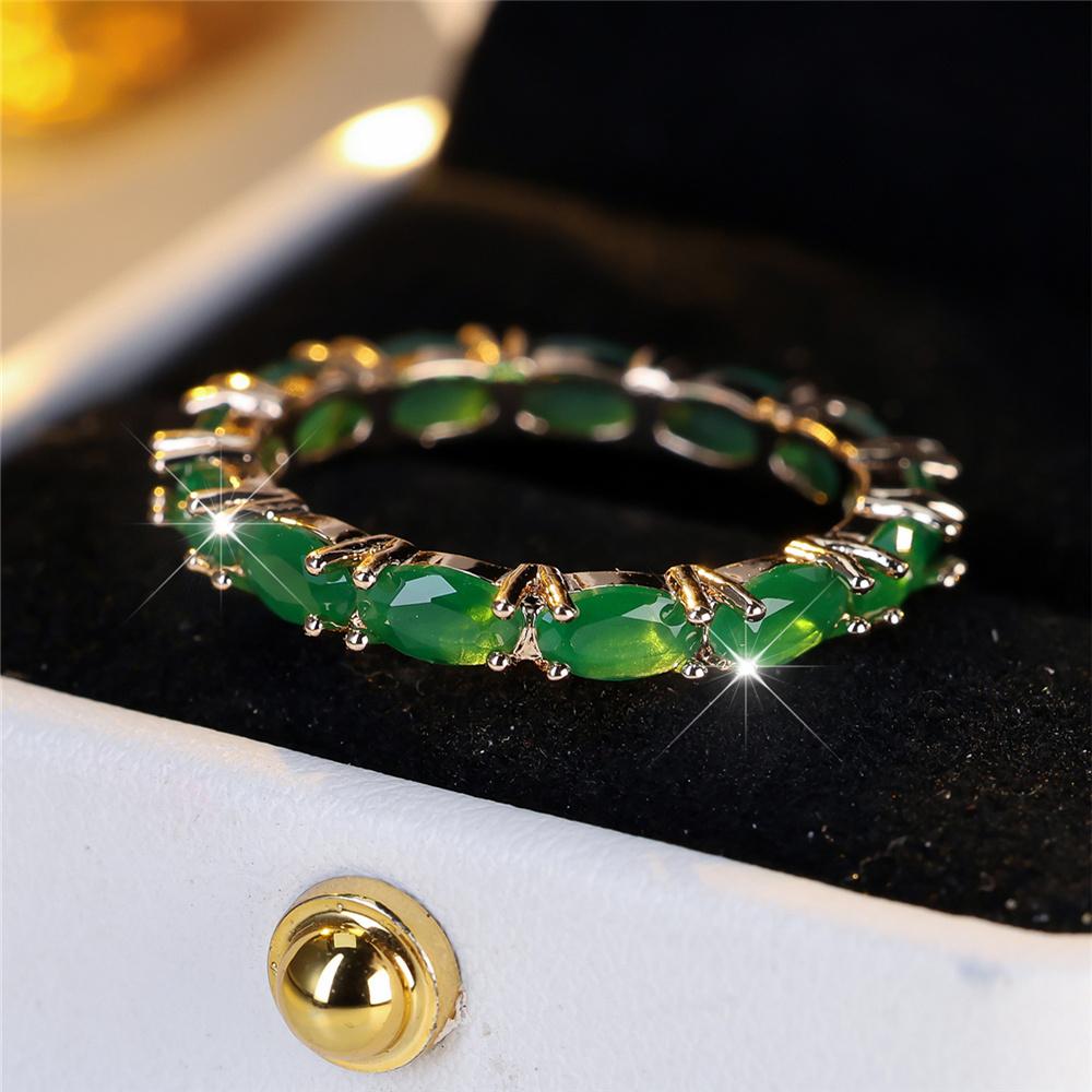 Luxury Crystal Green Oval Stone Rings For Women Vintage Gold Color Wedding Band Bridal Jewelry Engagement Gift