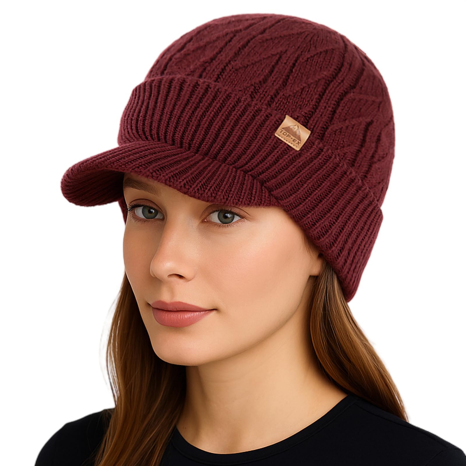 

Red Large Size Waterproof Beanie with Fleece Winter [TOP-EX] Brim, Lined, Men s & Women s XL/XXL, Fishing, Outdoor,