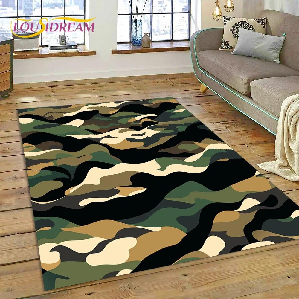 3D bunter Tarnmuster grüner Camouflage 2025 Stil Teppich für Wohnzimmer Schlafzimmer Zuhause Sofa Dekoration Bereichsteppich rutschfeste Bodenmatte