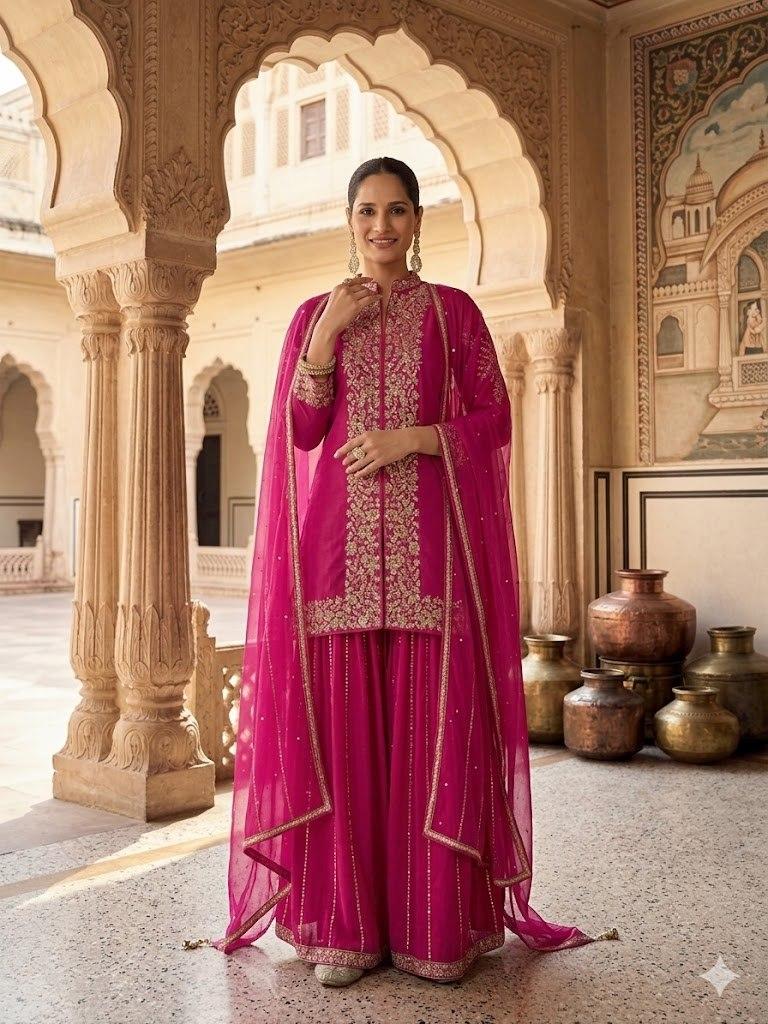Damen Bollywood Party Wear Chiffon Seide Salwar Anzug Palazzo Indischer Designer Salwar Kameez