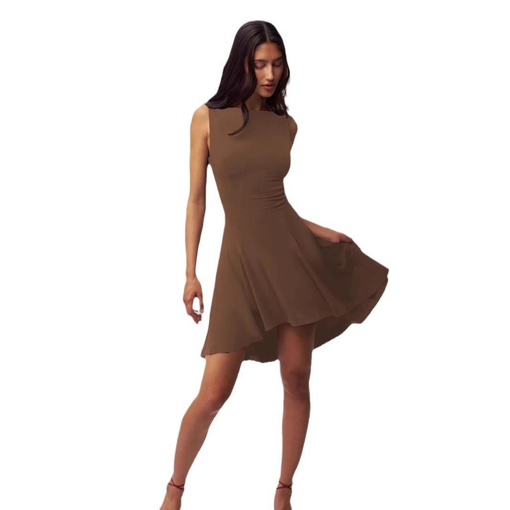 2025 Slim Fit One-Shoulder Sleeveless Dress – Solid Color, Waist-Cinched, Slimming Design