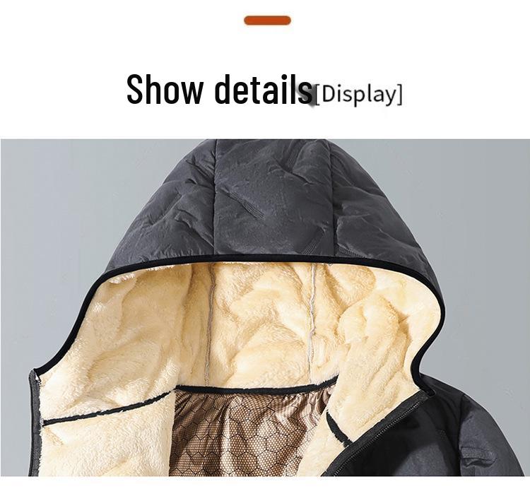 Men's Lambswool Winter Hooded Jacket and Cotton Pants Set - Plus Velvet, Thick, and Large Size.